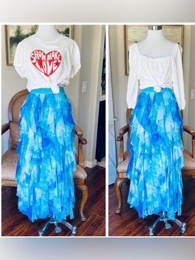 Anthropologie Chéri Ruffled Tulle Midi Skirt in the color Sky New